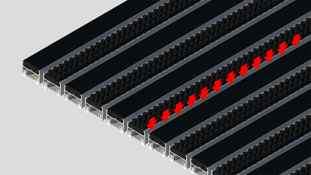 Felpudo de aluminio Rexmat flechas suciedad expert caucho y cepillo